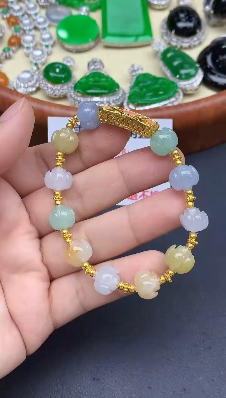 足金镶嵌手链翡翠495-中国好珍宝