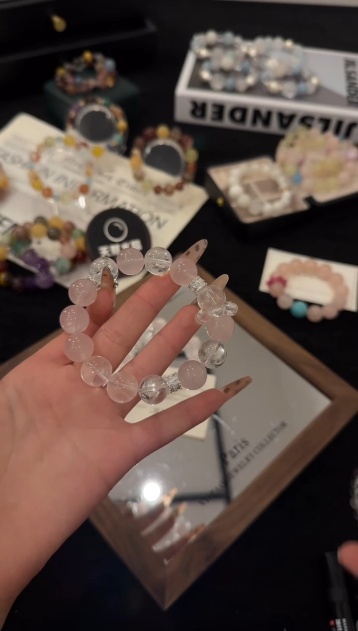 合金手链水晶粉水晶x2088