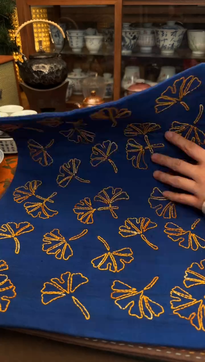 【闪购商品】织绣ici手作刺子绣植物染柿染茶席-511