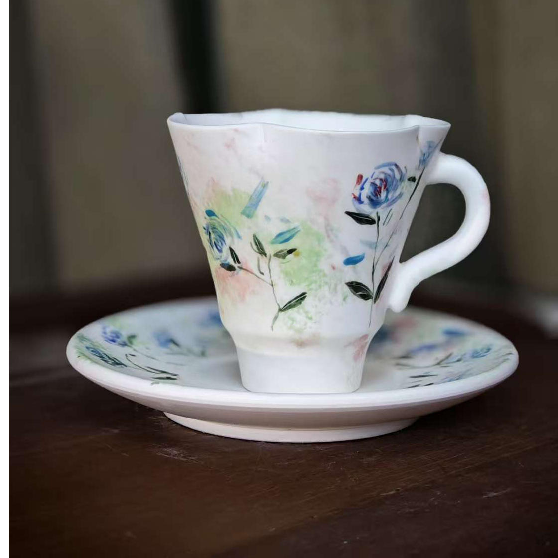 景德镇纯手绘创意陶瓷咖啡杯《油画花》