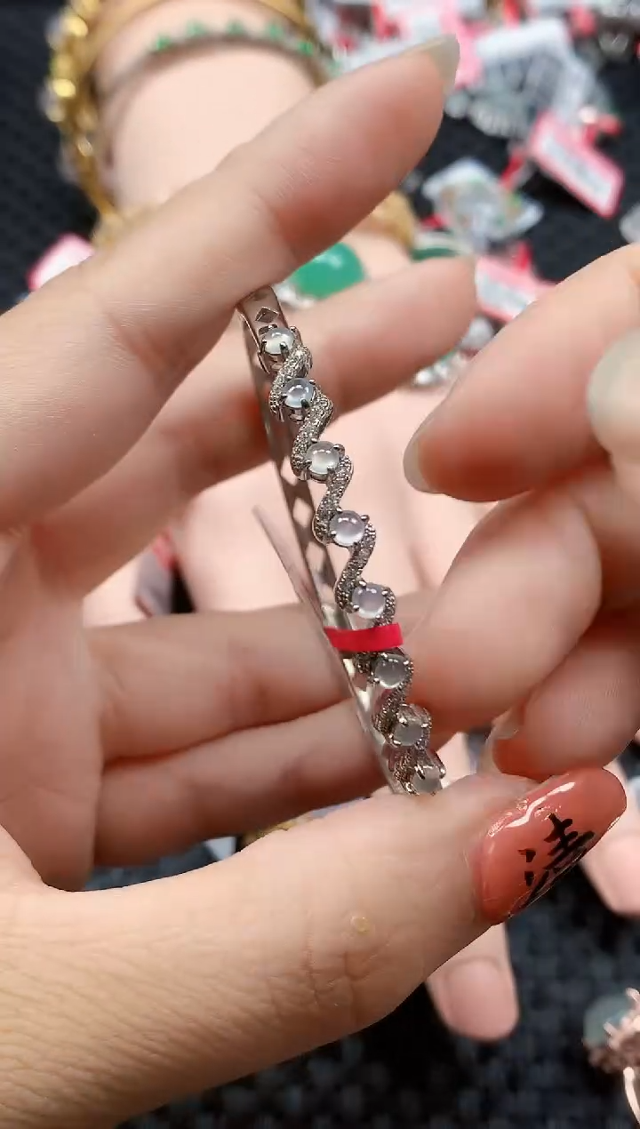 银S925镶嵌戒指翡翠天然A货缅甸翡翠