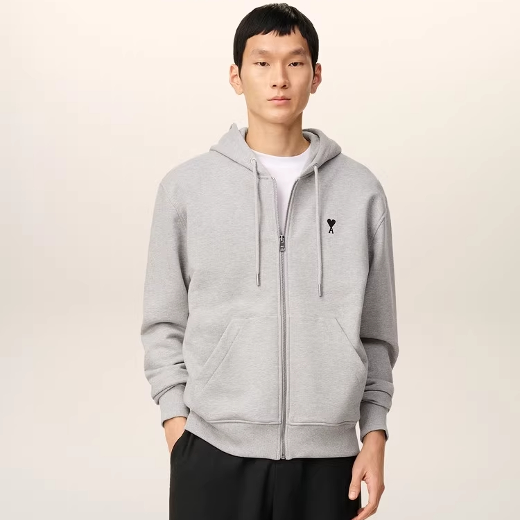 【热销甄选】Ami Paris男士黑色ADC针织爱心拉链卫衣