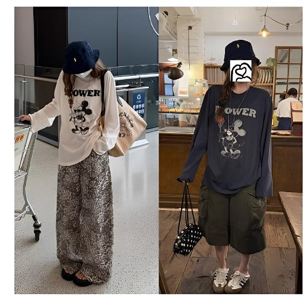 夏季莱赛尔天丝雪花棉韩系慵懒风卡通印花宽松长袖空调罩衫8303