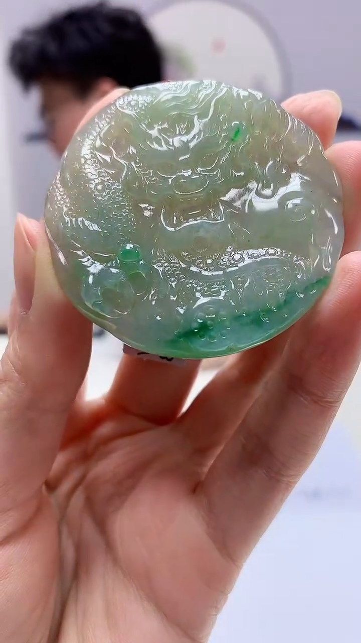 【闪购商品】定制翡翠未镶嵌4688zm-毛货挂件龙牌176