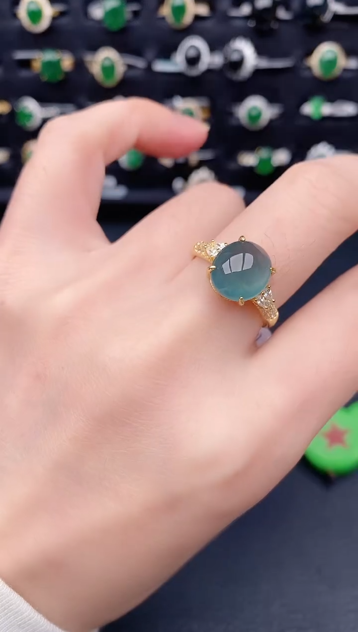 银S925镶嵌戒指翡翠天然a货翡翠218