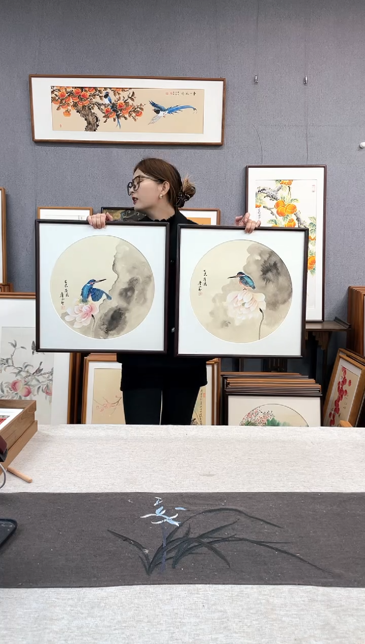 【闪购商品】国画手写手绘带框作品-52*52-两个