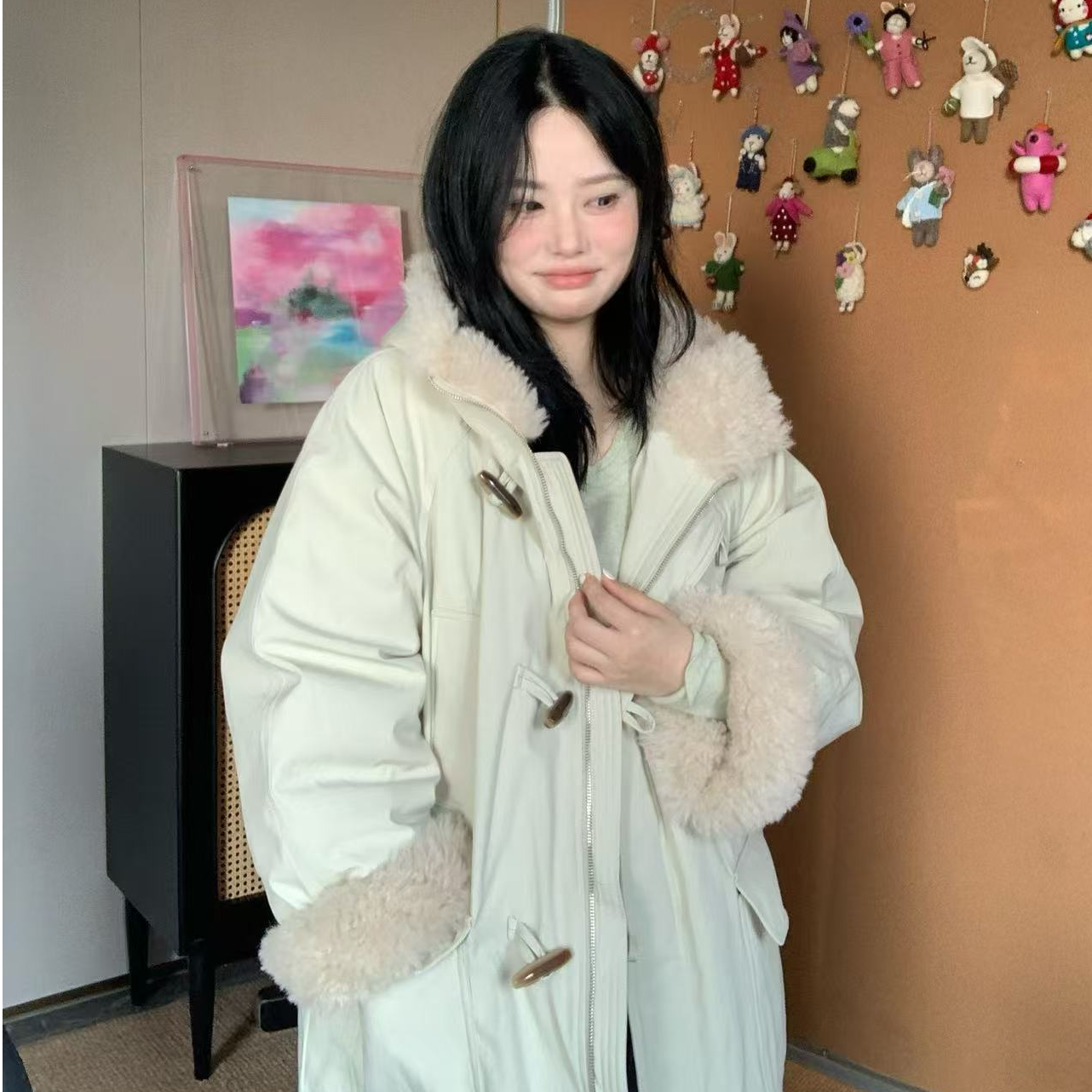 【冬日早八】秋冬百搭连帽90白鸭绒毛毛拼接羽绒服9930