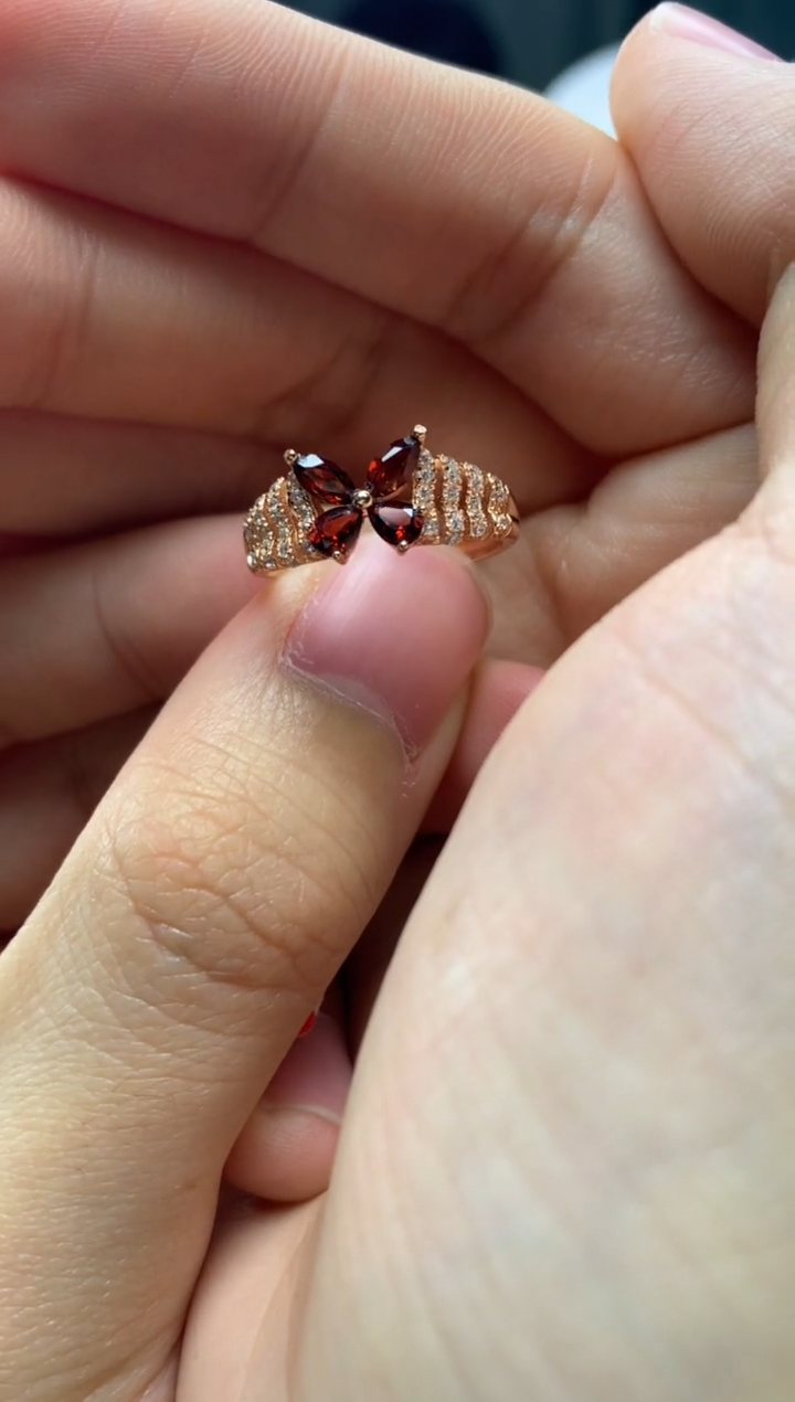 银S925镶嵌戒指石榴石J12-2