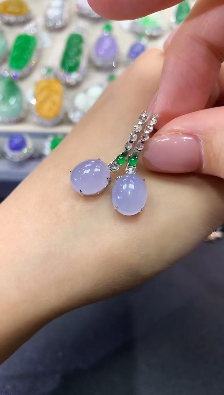 【闪购商品】翡翠耳饰18K金镶嵌q78紫货有色差