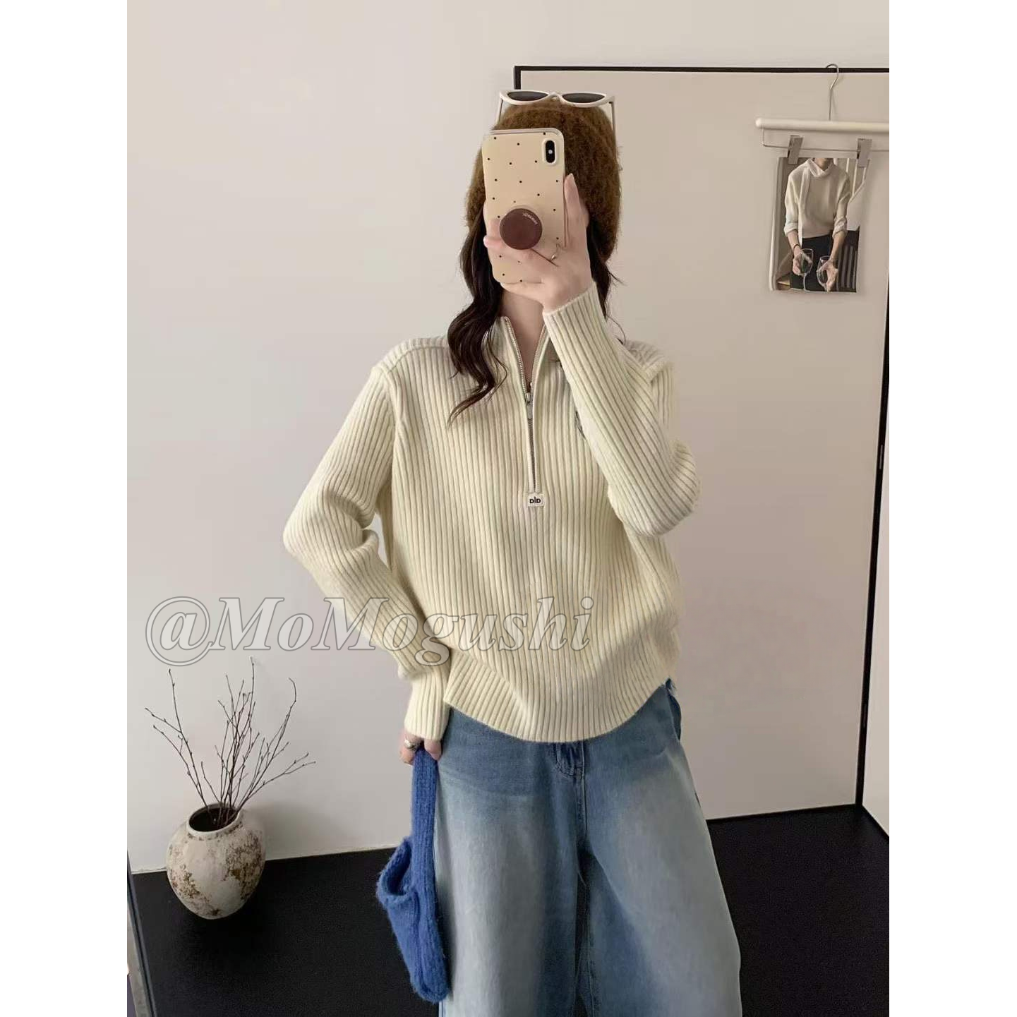 厚款半开领针织保暖常规毛针织衫上衣秋冬长袖显瘦时尚百搭宽松