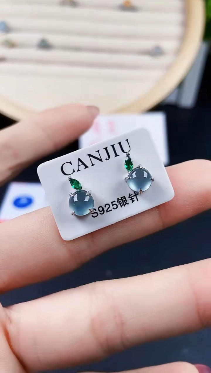 【闪购商品】翡翠耳饰银S925镶嵌120120120