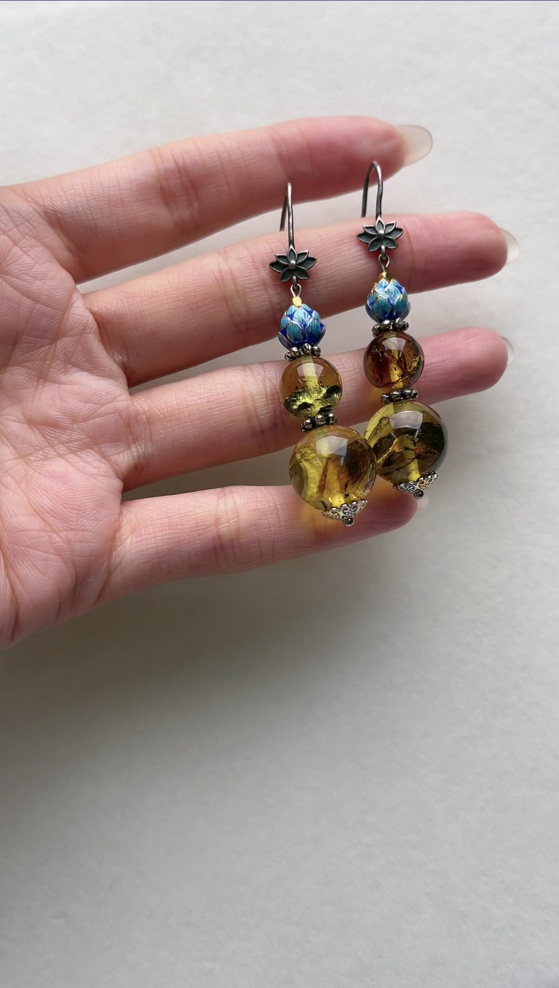 【闪购商品】琥珀耳饰银S925镶嵌ap6606