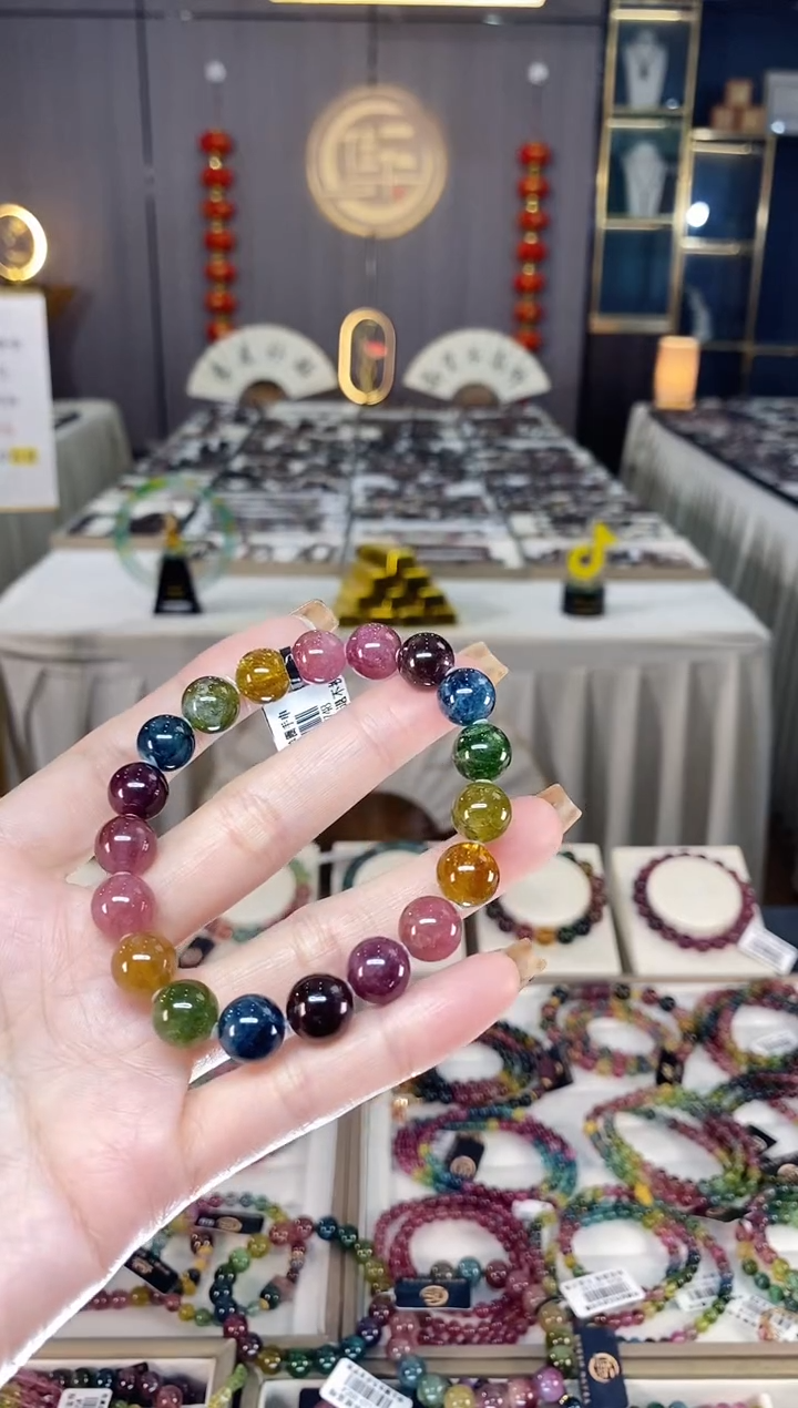 未镶嵌老矿碧玺色标彩虹单圈手串10mm+碧玺dan多样性发货一条