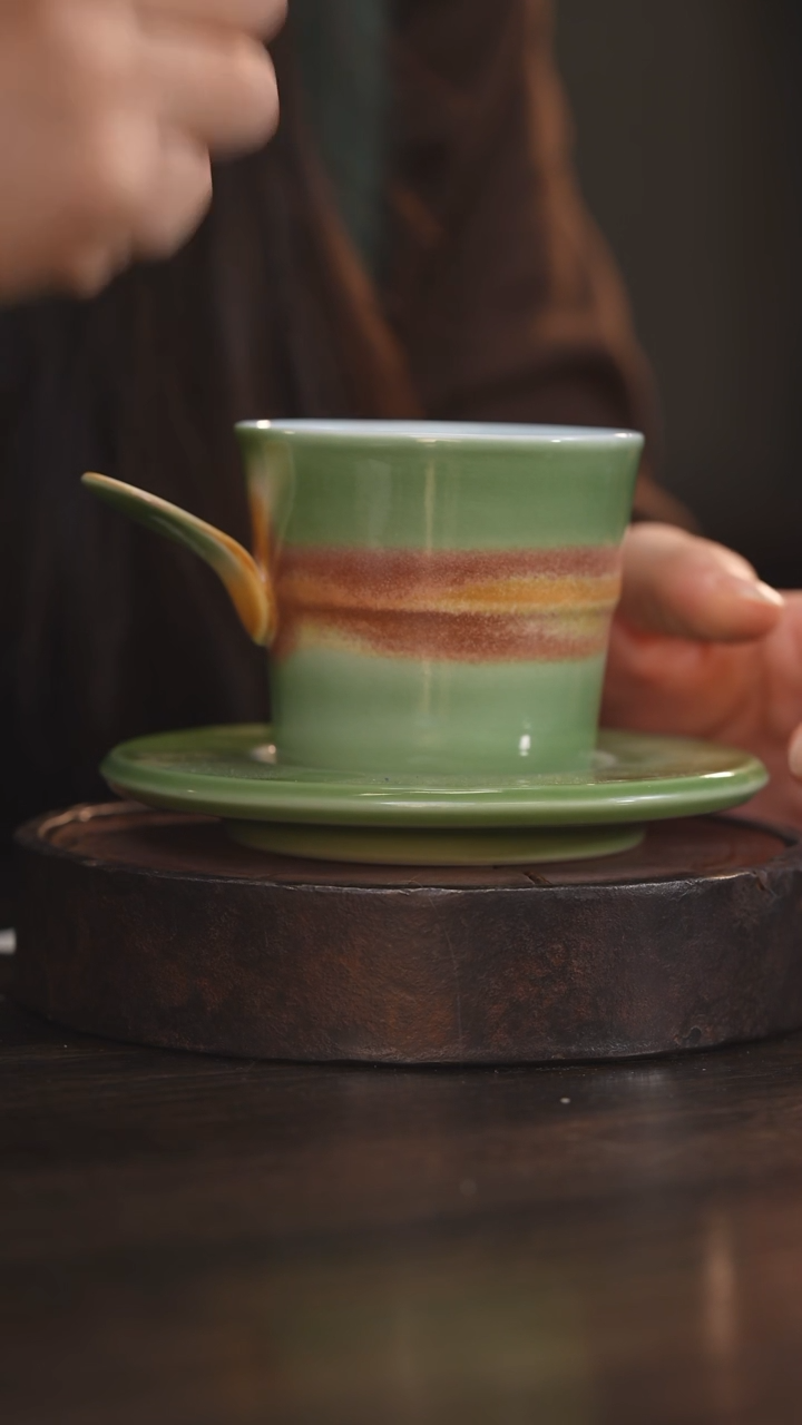 【闪购商品】杯12柴房陶瓷丨竹绿色咖啡杯套组