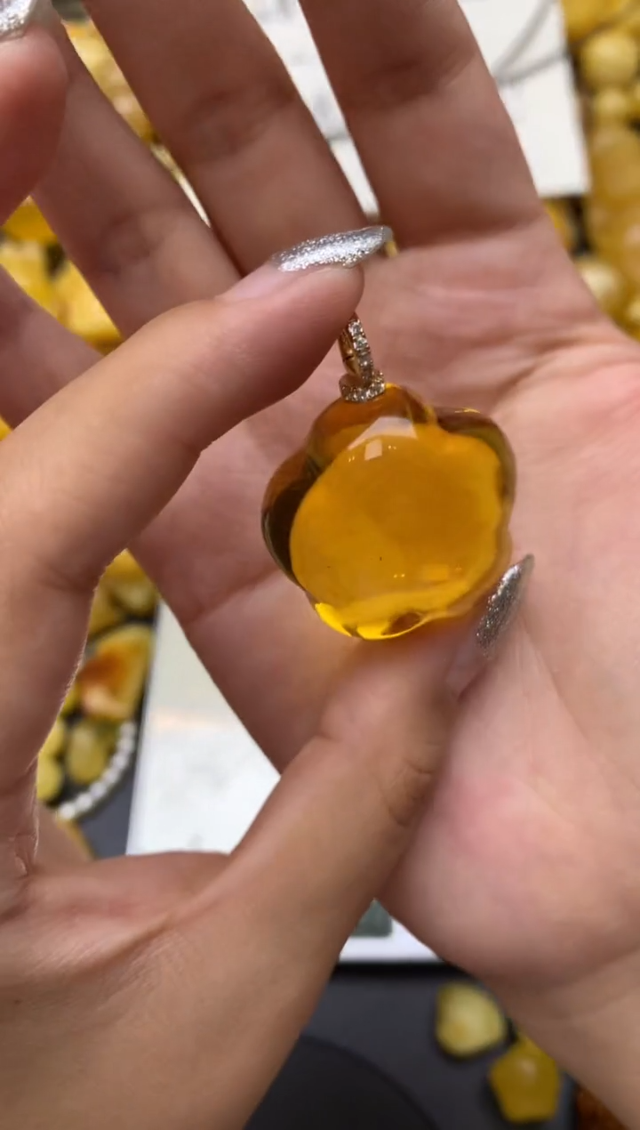 银S925镶嵌琥珀珠宝奇石084琥珀蜜蜡微瑕