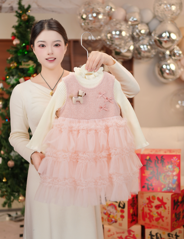 XYT297马年新款保暖裙子女童蓬蓬裙新年冬季礼服裙女宝冬款连衣裙