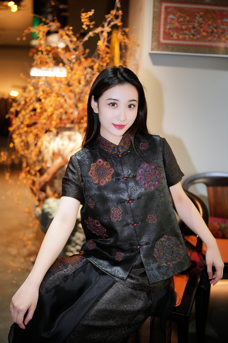 蓝大【若水】桑蚕丝新中式马甲7486