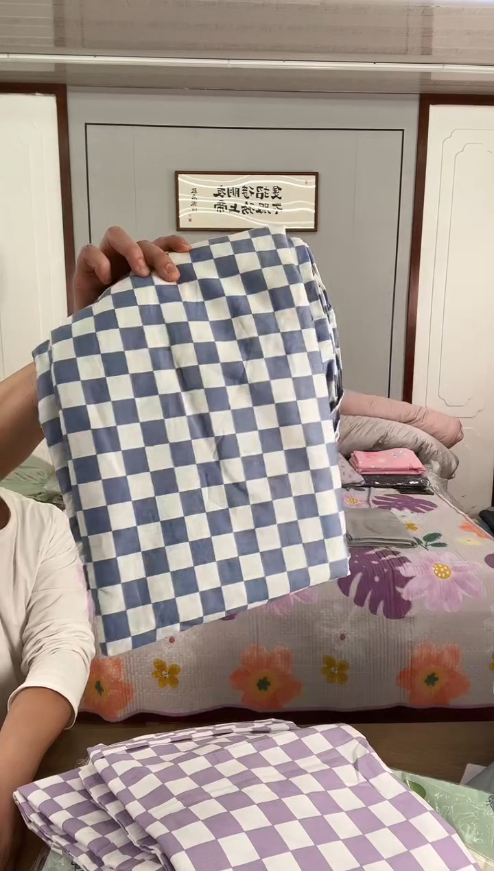 棉棉蓝色方格全棉被套200*230cm（微瑕）