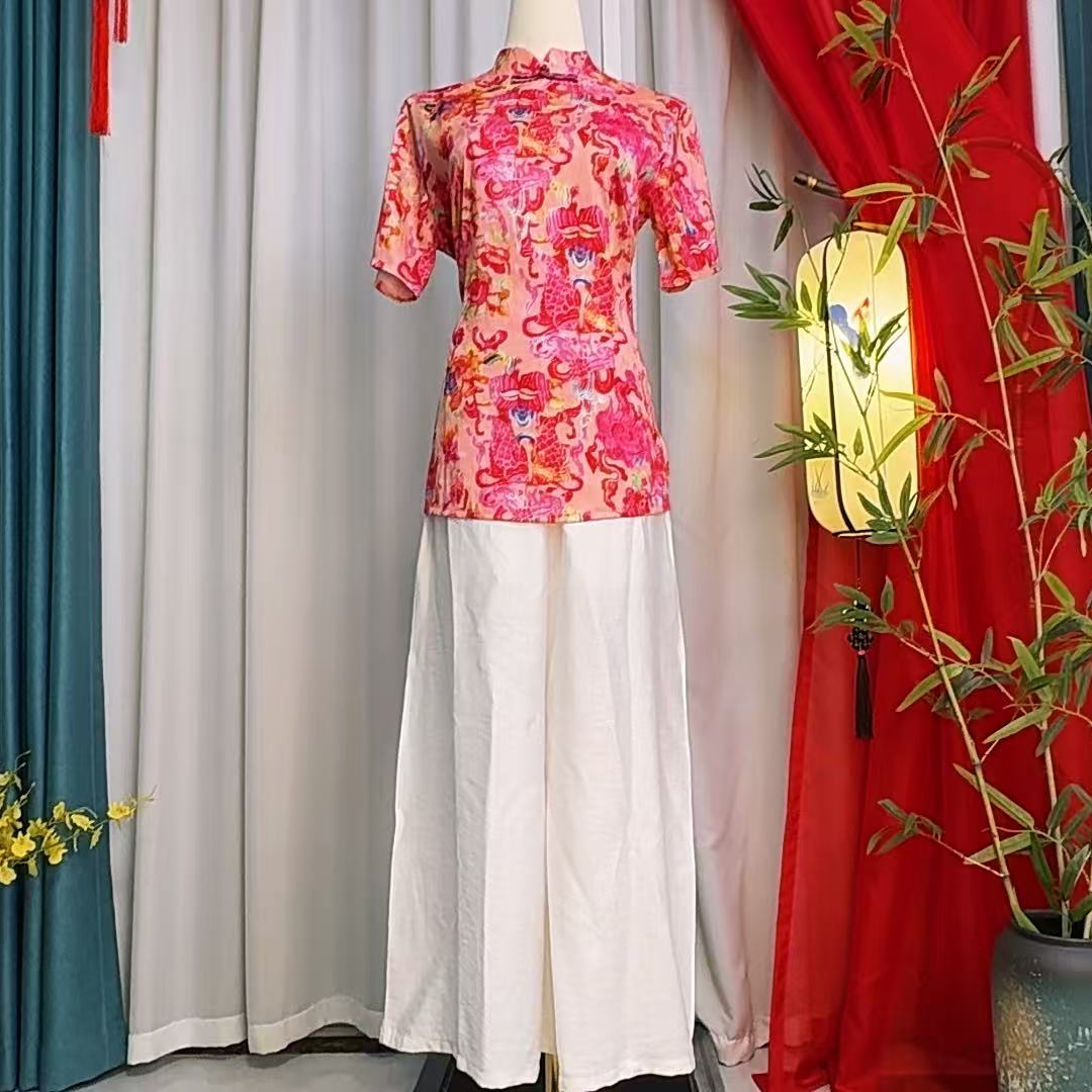 【碧朗福】高级感时尚气质国潮风套装2025夏季休闲拼色盘扣上衣