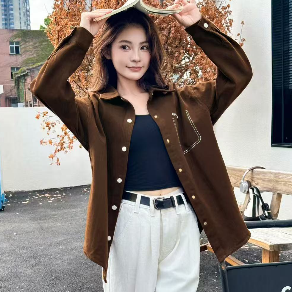 【加绒】中长款牛仔长袖衬衫女秋冬新款宽松洋气减龄上衣#825