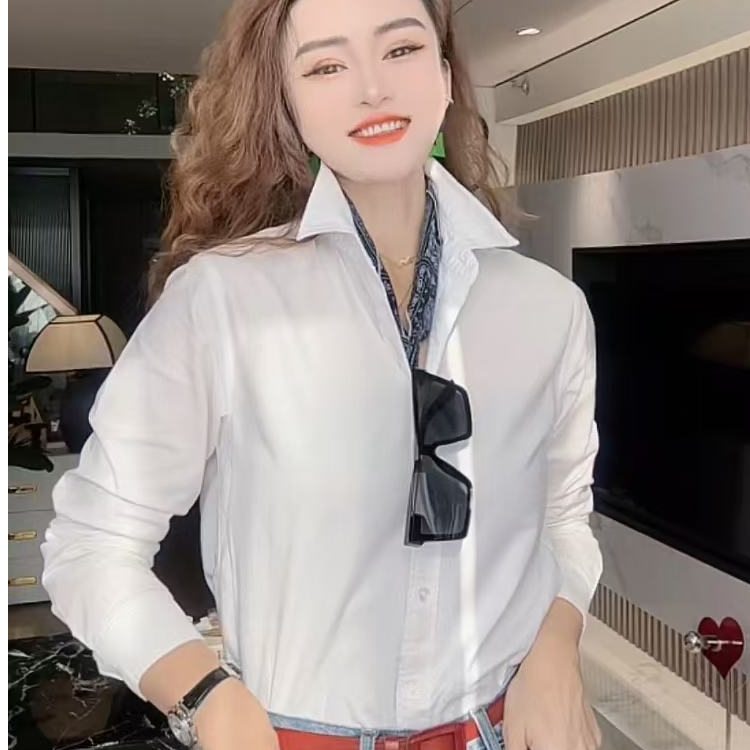 衬衫女款水洗高定牛津纺外穿百搭休闲通勤上衣纯棉简约长袖衬衣