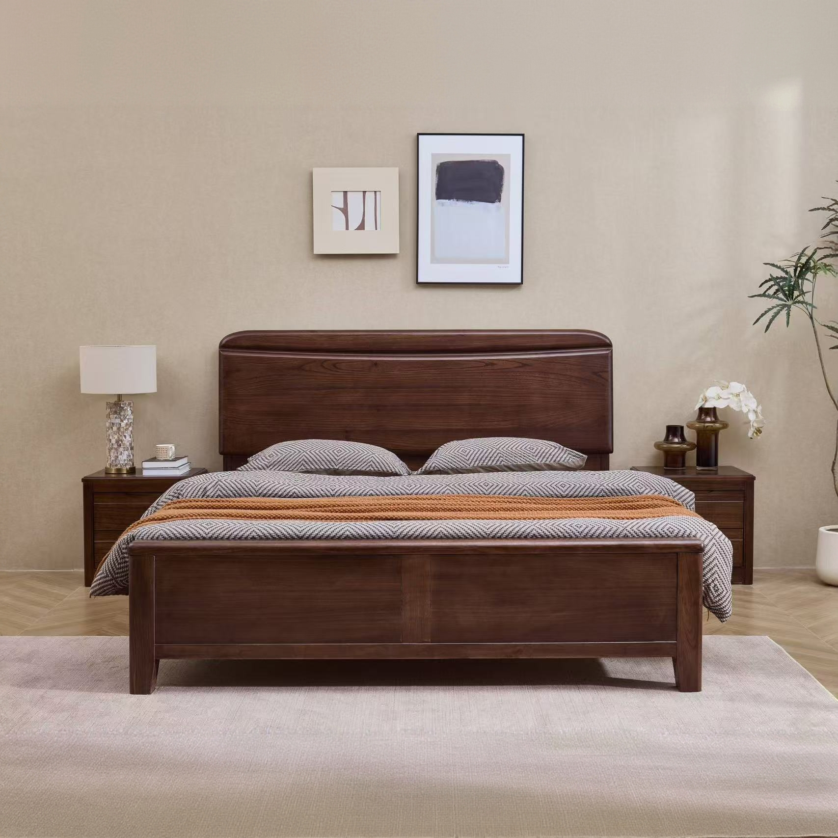 床实木床1米8黑胡桃木双人床主卧实木床1米5家用实木床全实木床架