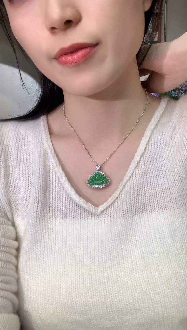 吊坠(不含链)18K金镶嵌翡翠冬日珠宝E36