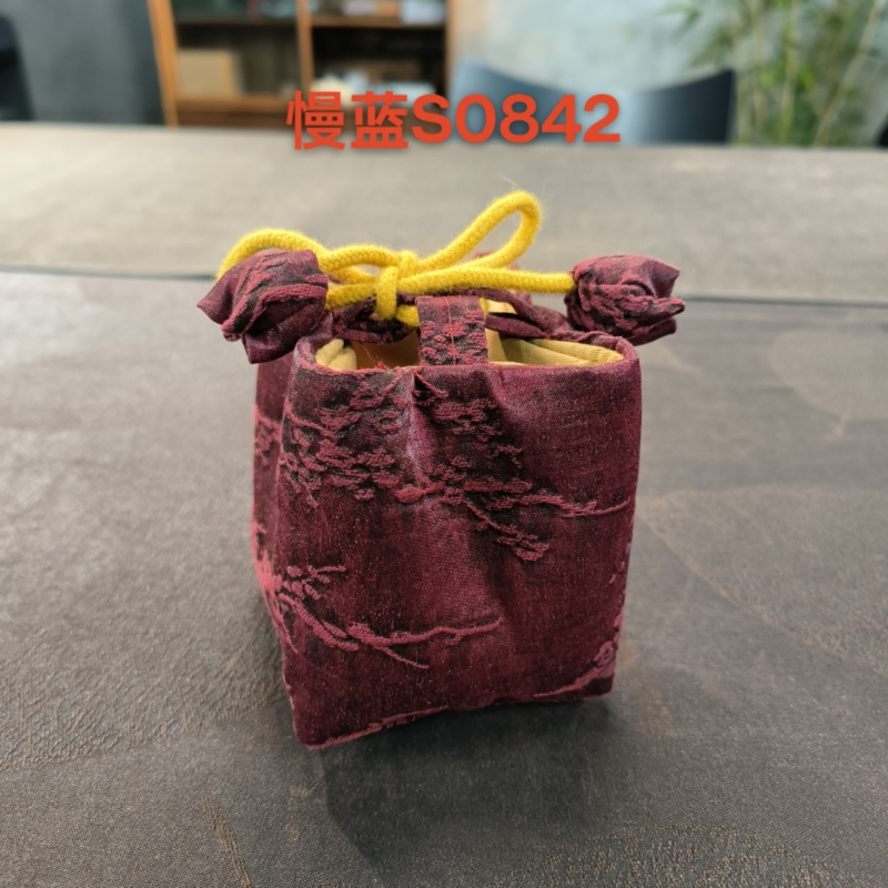 【叁山】<冰梅>安克拉红真丝提花香云纱小方口茶道配件-慢蓝S0842