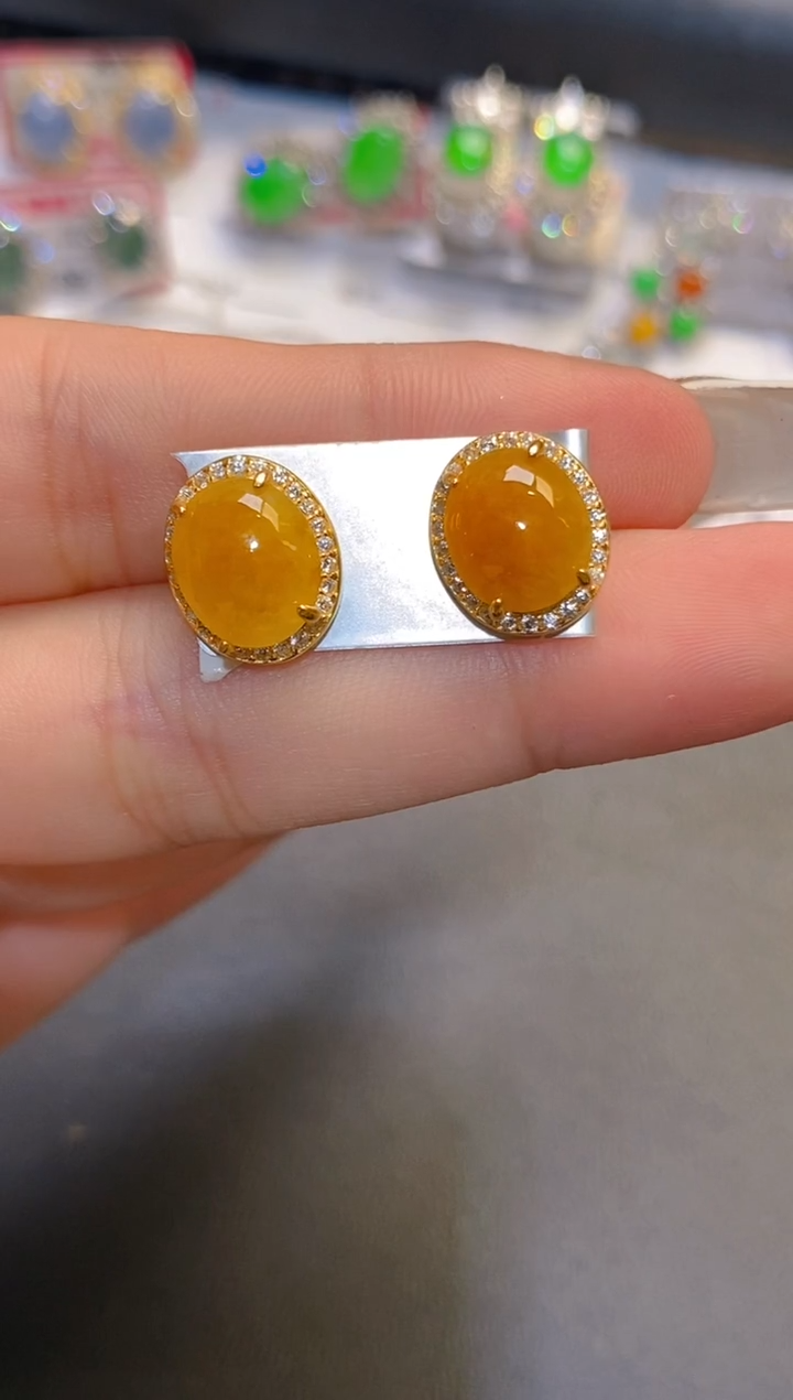 翡翠银S925镶嵌耳饰天然