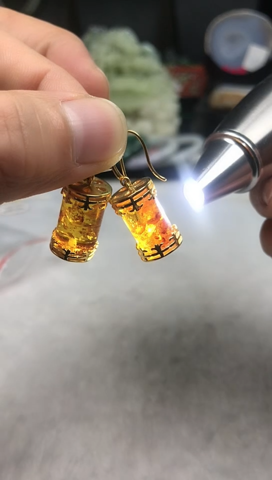 【闪购商品】琥珀（花珀）耳饰银S925镶嵌耳饰【拍二发一否不发货】