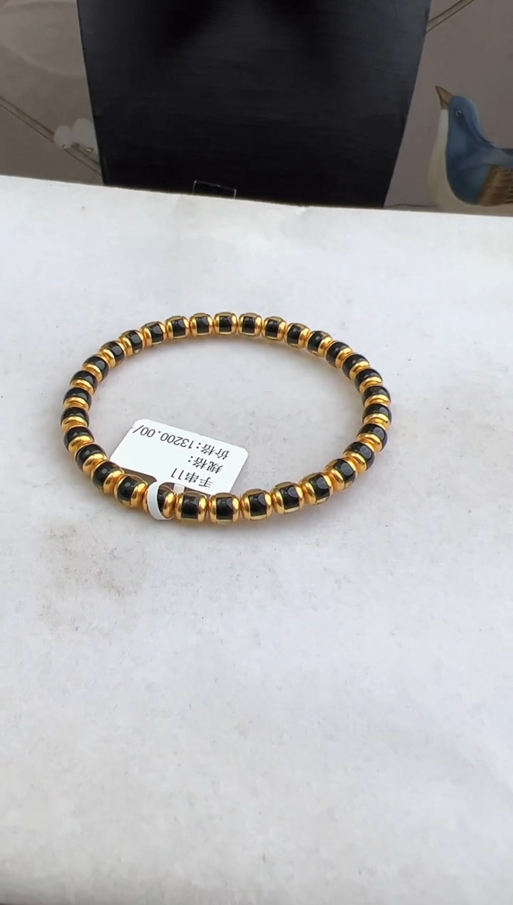 银S925镀金镶嵌琥珀裸石10415019-手串6+