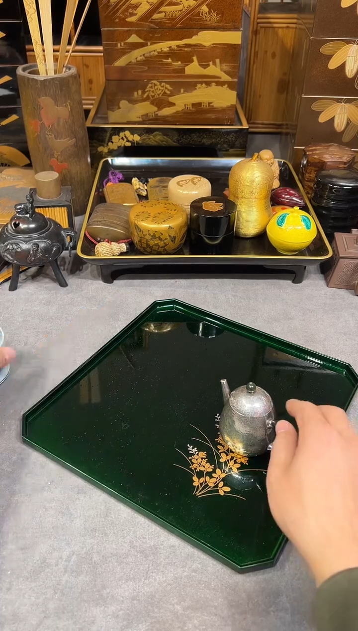 玉虫塗 金莳绘茶盘