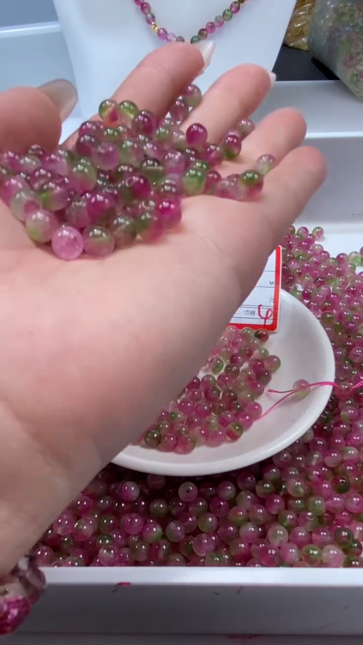 颈饰未镶嵌水晶W1778西瓜碧玺6mm*30颗