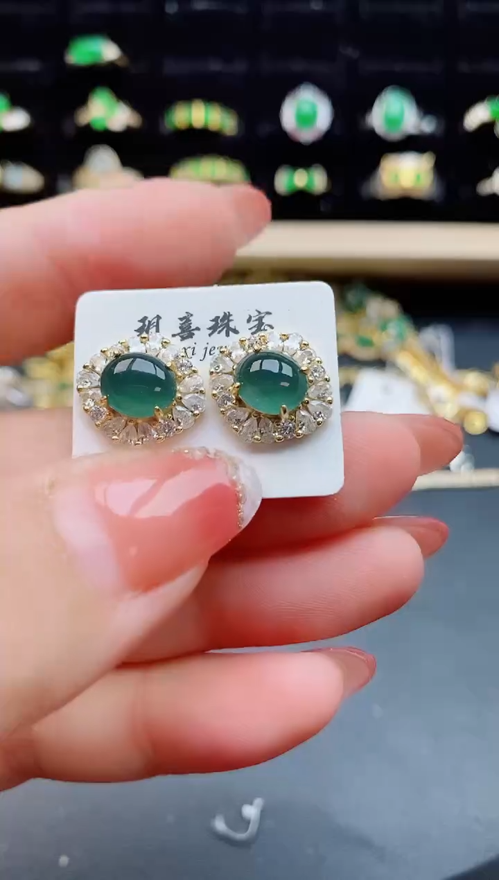 【闪购商品】翡翠耳饰银S925镶嵌12121