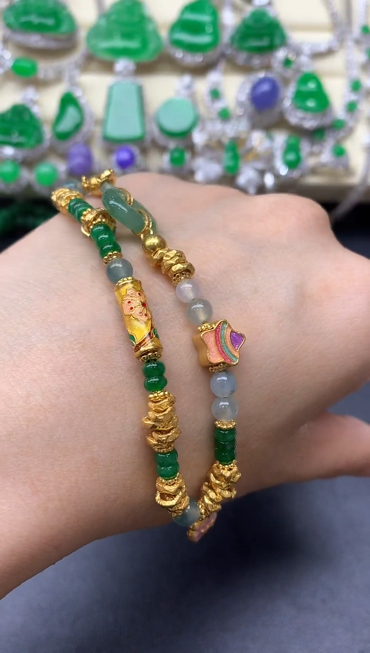 足金镶嵌手链翡翠219-中国好珍宝