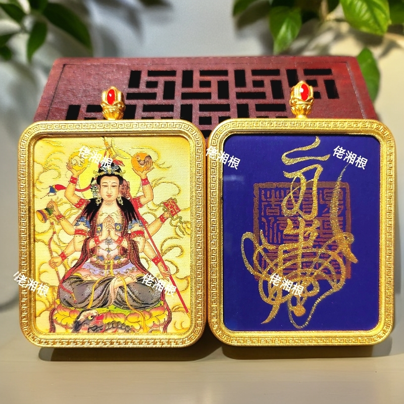 佬湘根斗姆百解唐卡吊坠纯手绘双面复古挂坠精美手工脖子配饰定制