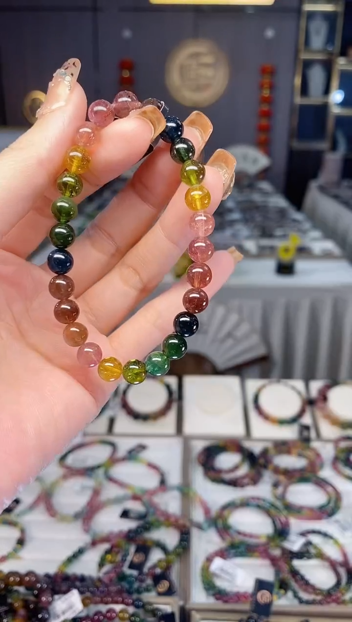 未镶嵌老矿碧玺色标彩虹单圈手串7mm+碧玺dan多样性发货一条