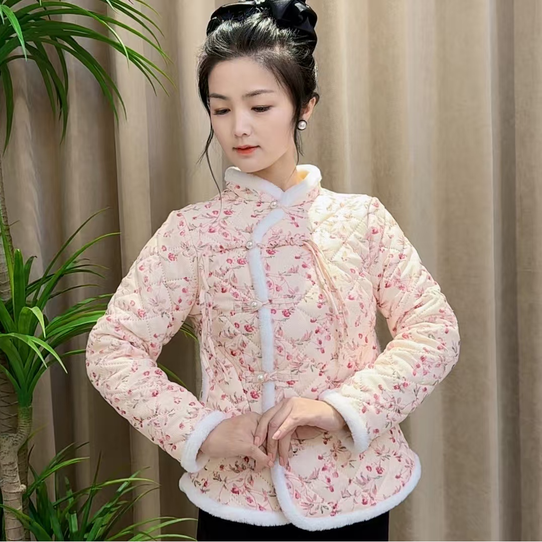 春节新款女大学生保暖棉服中式国风棉衣外套复古碎花加绒加厚棉袄