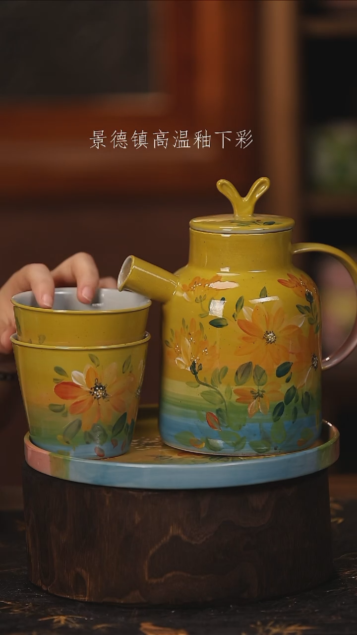 陶瓷景德镇高温釉下手绘陶瓷@L159@