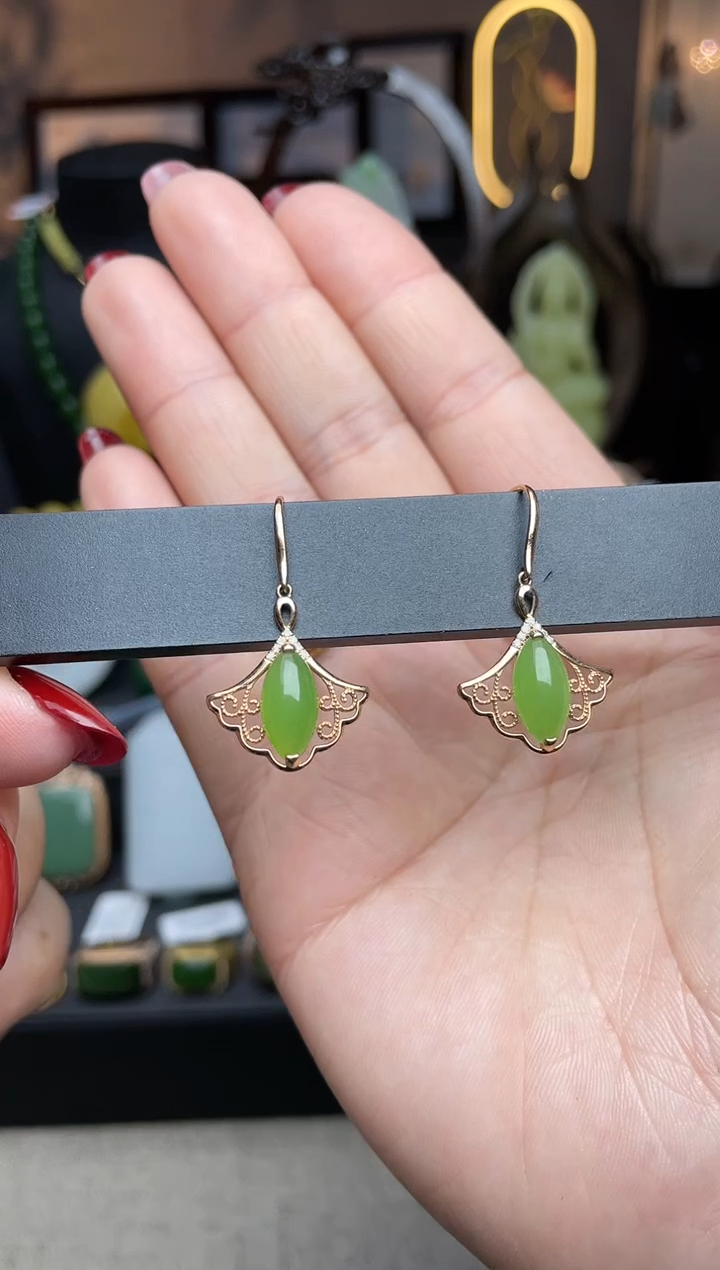 【闪购商品】和田玉耳饰18K金镶嵌高品耳饰