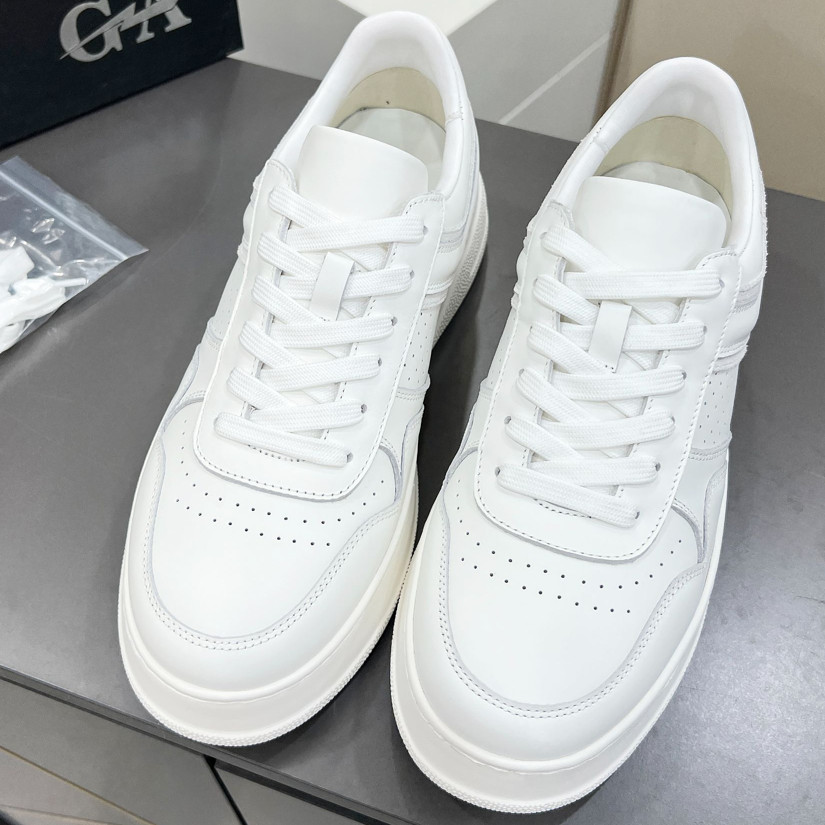 新款春秋季真皮板鞋厚底头层牛皮男女圆头小白鞋潮鞋休闲鞋