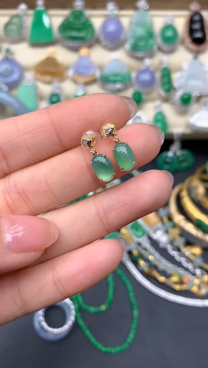 【闪购商品】翡翠耳饰18K金镶嵌420-中国好珍宝