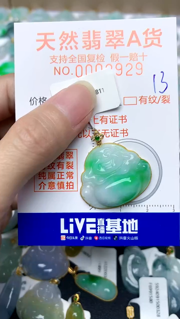 【闪购商品】翡翠颈饰18K金镶嵌13天然A货翡翠