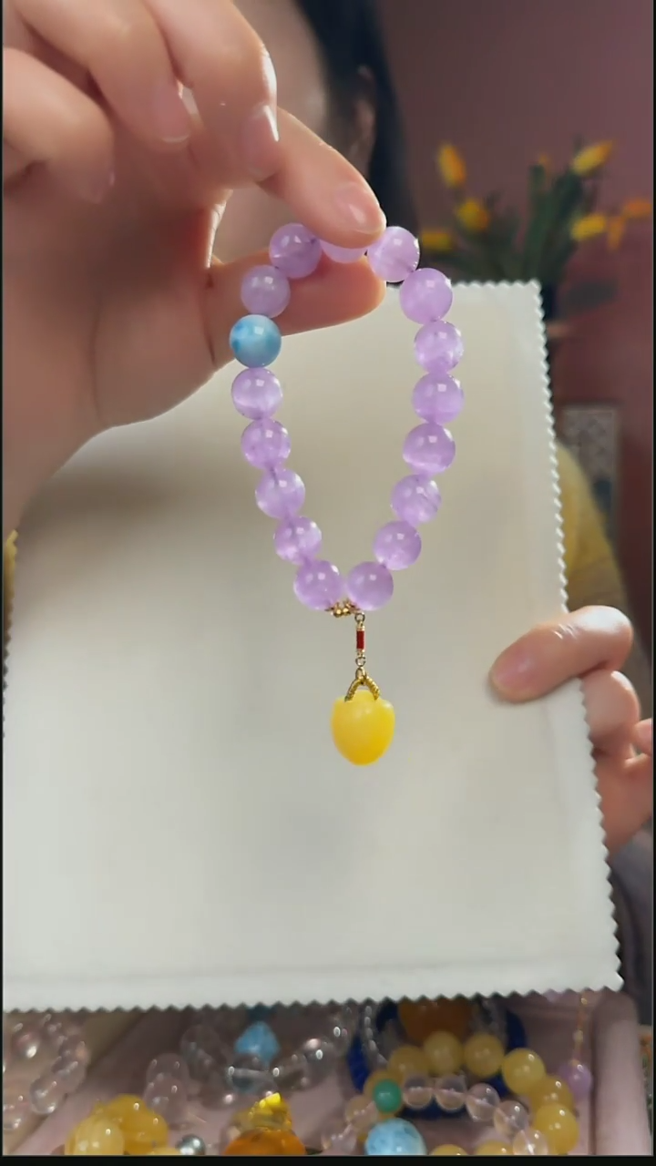 【闪购商品】锂辉石手串18K金镶嵌天然紫锂辉手串