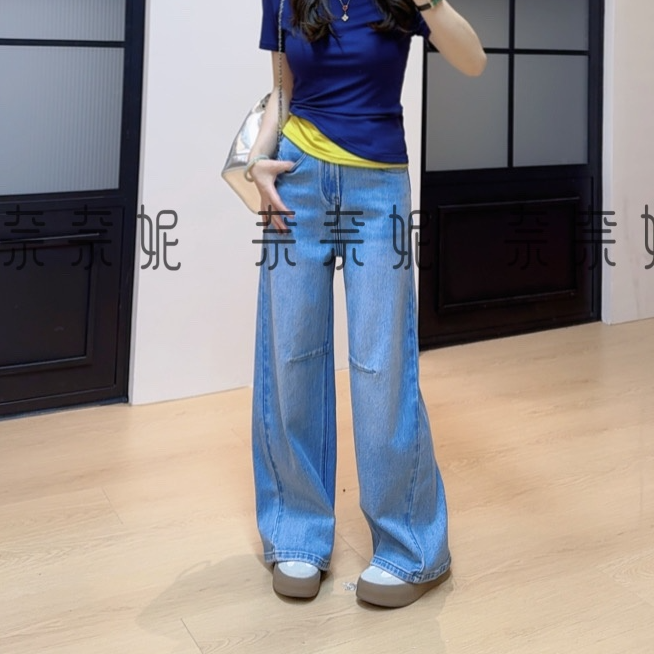 奈奈妮【聚焦裤】微弯刀牛仔裤夏季直筒时尚休闲百搭6808