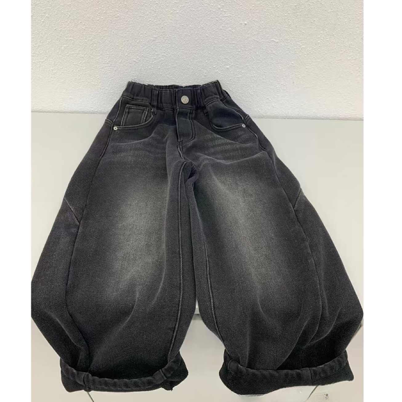 秋冬男童女童加绒黑色牛仔裤 9001