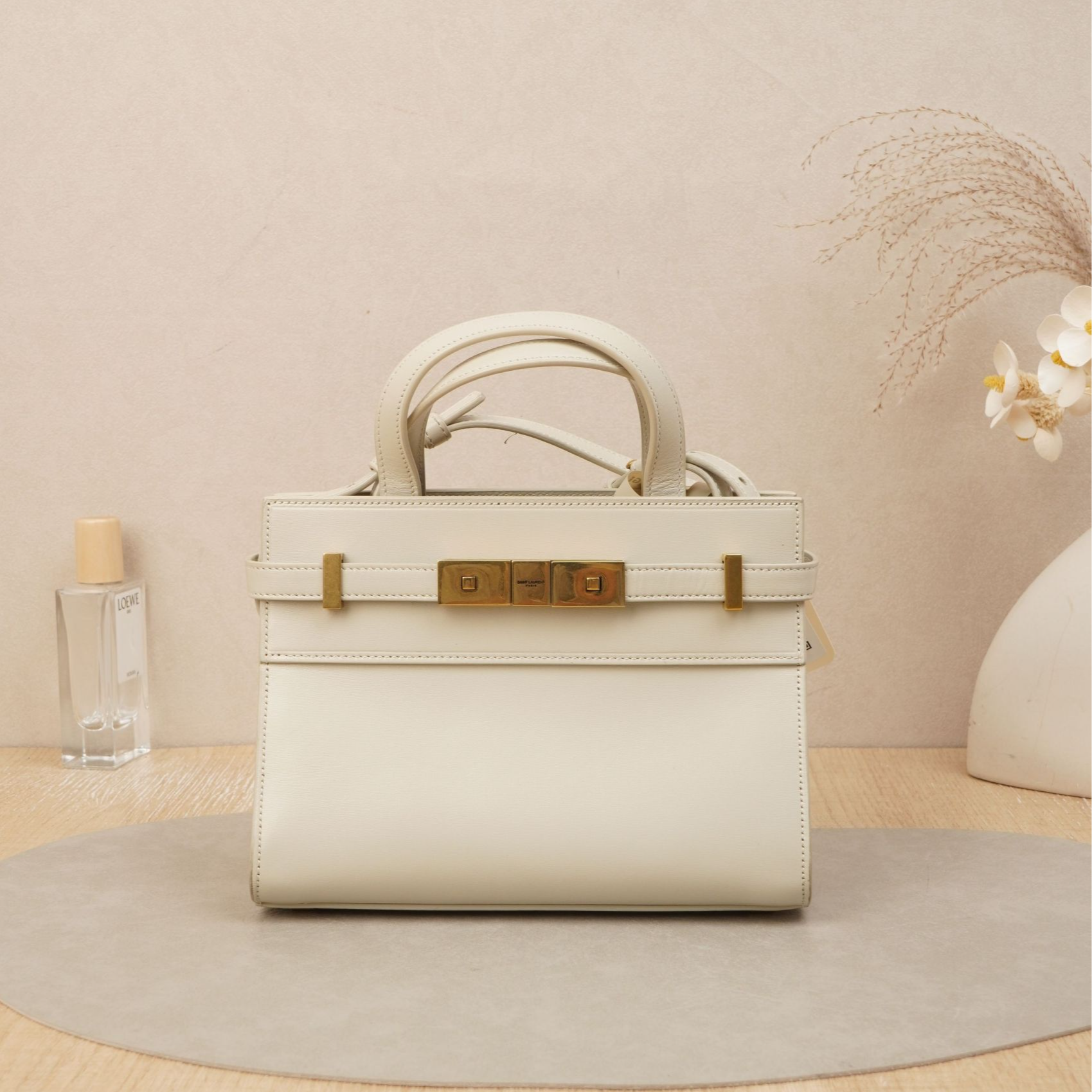 95新 YSL/圣罗兰 圣罗兰曼哈顿手提nano白金牛皮/DS047693