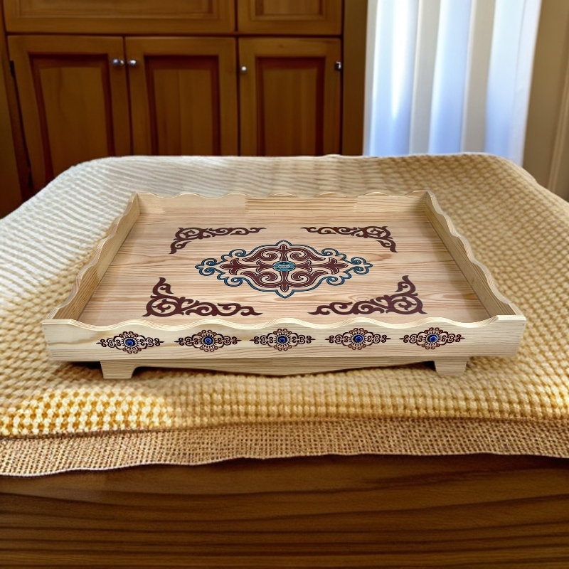 新款创意托盘餐盘奶茶盘木盘茶托盘干果盘长方形民族风花纹独特