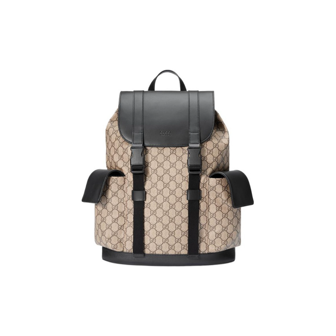 99新 GUCCI/古驰 经典老花双G双扣皮质翻盖双肩包