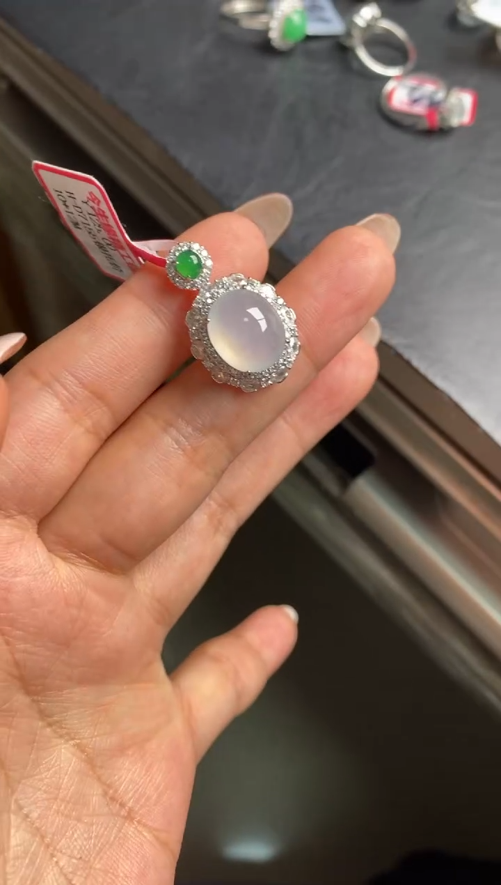 银S925镶嵌戒指翡翠天然A货翡翠